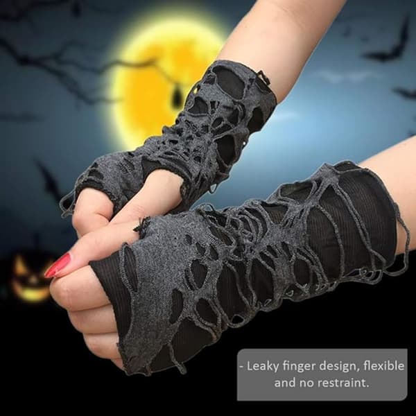 Fingerløse Handsker Edderkoppespind Blondehandsker Sorte Punk Handsker Halloween Kostume Tilbehør