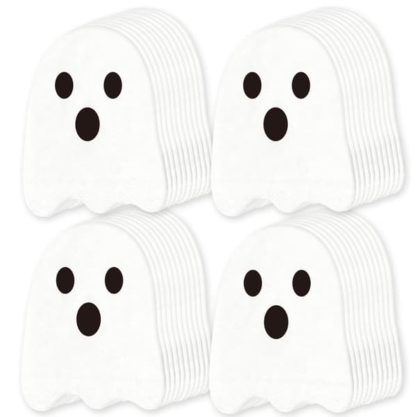 Hvide og lyserøde spøgelses Halloween festservietter, engangs cocktailpapirservietter til temabegivenheder og fester White 50 pcs