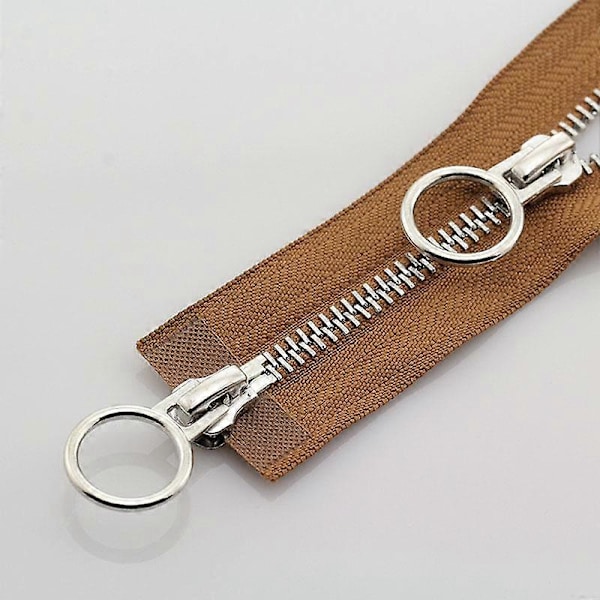 5# 70/90cm Metall Dragkedja Dubbel Slider Rund Ring Dragkedja För DIY Sömnad Kläder ljusbrun light brown 70cm