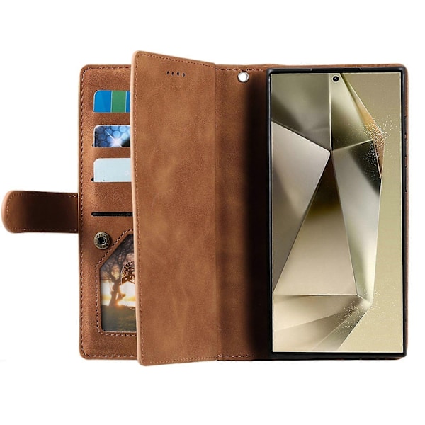 Til Samsung Galaxy S25 Ultra Mobil Cover PU Læder Telefon Cover med Lynlås Pung 9 Kort Slots - Perf Style A