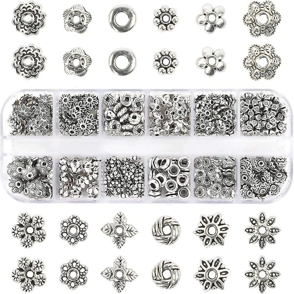 360pcs Silver Spacer Beads Caps 12 Styles Jewelry Making Accessories