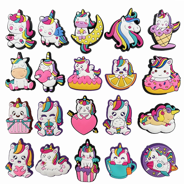 20PCS/Set Unicorn Croc Sko Charms Tilbehør til Tette Sandaler Dekorasjon