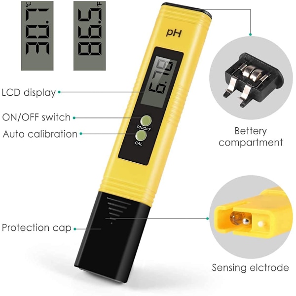 Digitalt pH-meter med 0,01 opløsning, bærbar LCD automatisk pH-meter pen vandkvalitetstester til husholdningsdrikkevand, akvarium, pool