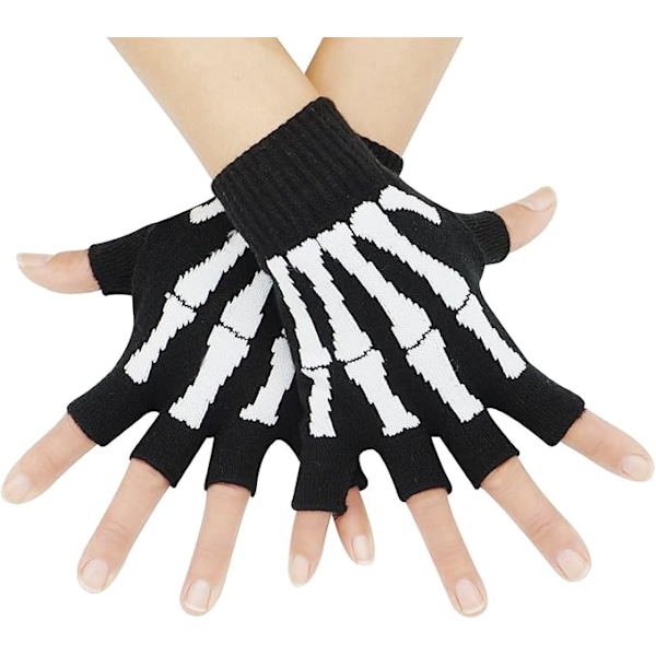 Unisex Stretchiga Fingerlösa Vantar med Skelettdesign{EE}