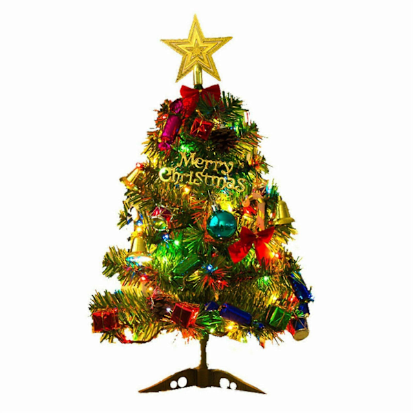 Juledekorasjonspakke Juletre med pynt, 50 cm batteridrevet juletre med pynt og lys (uten batterier)