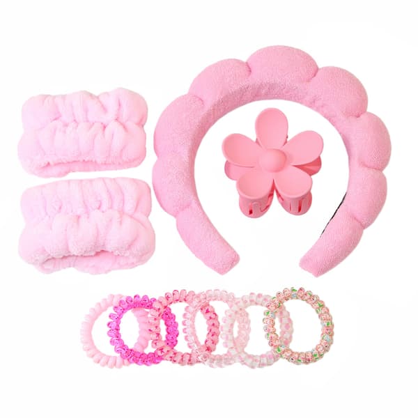 10-delt Sky Hårbånd Sæt - Dame Hårbånd og Scrunchie Sæt - Enkelt Hår Tilbehør til Ansigtsvask til Kvinder og Piger pink 10pcs