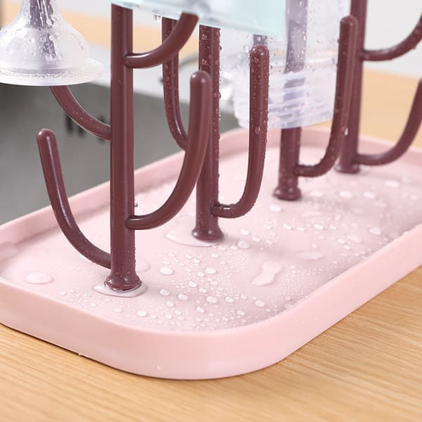 Kaktusformat avrinningsställ i plast för kök, för nappflaskor och glas pink
