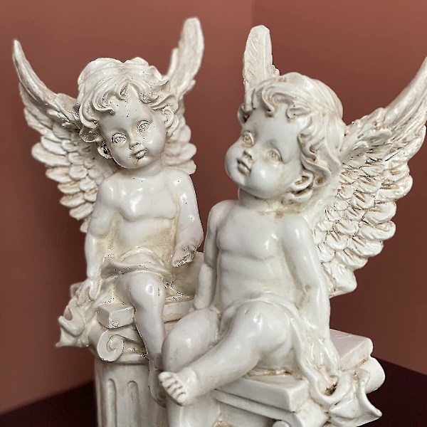 Sæt med 2 englefigurer på romersk søjle havestatue græsk søjle englefigur skulptur indendørs udendørs boligindretning antik harpiks 25 cm