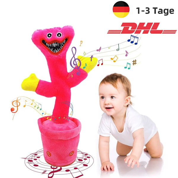 Talking cactus plush, dancing and singing cactus interactive baby toy with electronic talk recording Huggy Wuggy (pink)