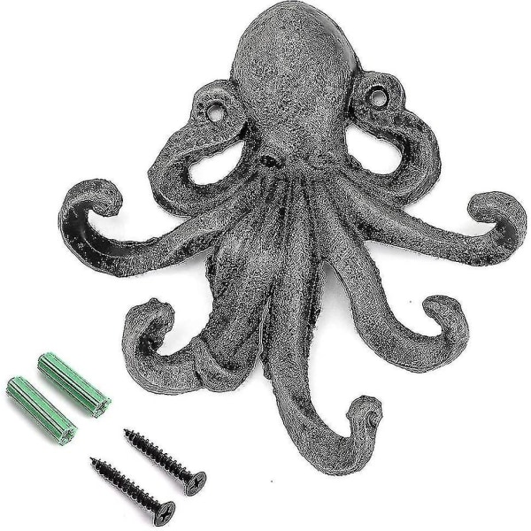 Octopus 5 tentakler gjorda av gjutjärn, dekorativ väggkrok, rustik handdukskrok