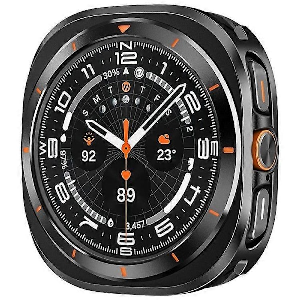 Skyddsfodral för Samsung Galaxy Watch Ultra 47mm, Klockram i aluminiumlegering PC{ee】 Black White