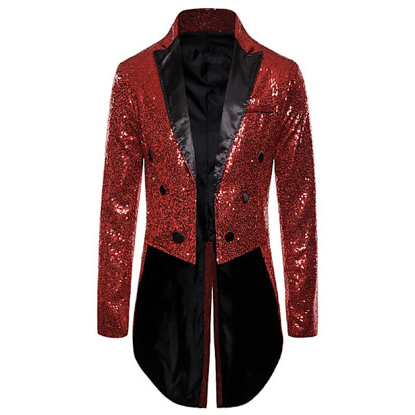 Menn Skinnende Sekvens Glitter Utsmykket Blazer Jakke Menn Nattklubb Prom Dress Jakke Dress Homme Sangers Scene Klær Smoking Ny Rød Ed 2XL