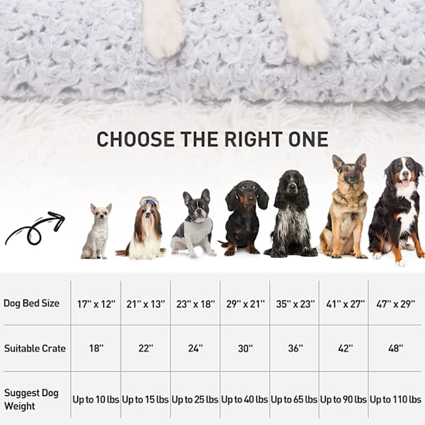 Vaskbar Hundebed Deluxe Plys Hundekasse Senge Fulffy Behagelig Kennel Pude Anti-Skridsikker Kæledyr Sovemadras til Jumbo, Mellem, Små Hunde Racer, 23\" x 18\", Grå