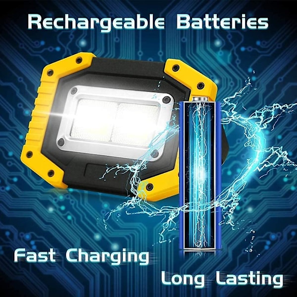 30w LED Arbejdslampe 2 Cob Genopladelige Spotlights 1500lm Bærbar Byggearbejdslampe Vandtæt 3 Lystilstande til Udendørs Camping Vandring Eme