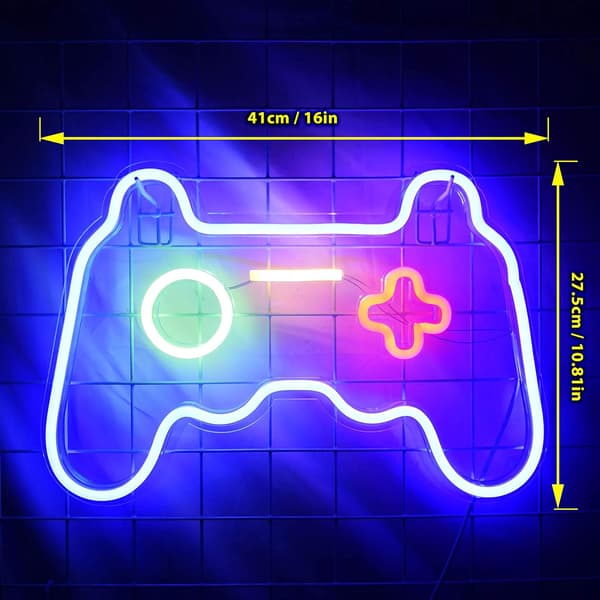 LED Neon Spelskylt - Spelkontrollformad Lampa för Tonårspojkar Spelrum, Sovrum - Spelarpresent