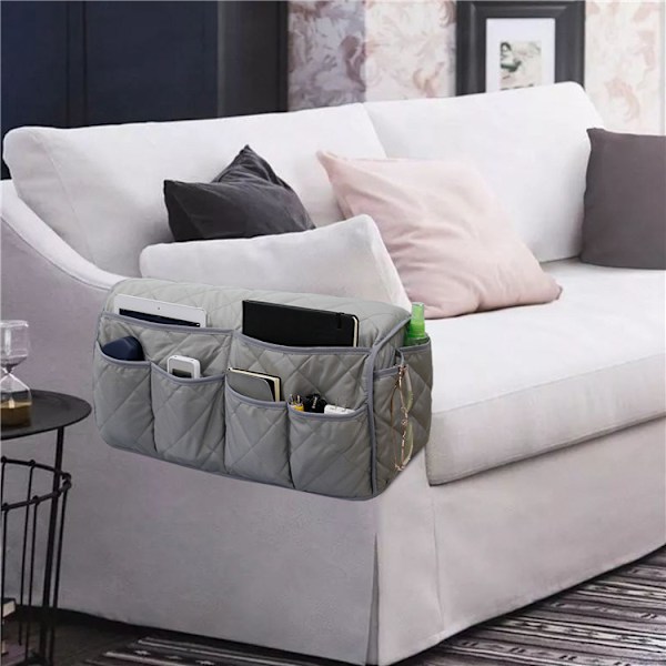 Halkskyddande Armstödsskydd med 8 Fickor för Soffa, Fåtöljcaddy & Organizer för Fjärrkontroll Armskydd för Husdjur, Grå