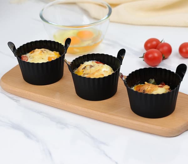 Airfryer Tilbehørssett 6 Deler Eggformer Silikon Bakekopper BPA-fri Universal Passform Svart