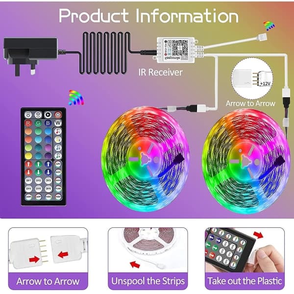 20m LED-lys med Bluetooth RGB-funksjon – LED-strips og teiplys