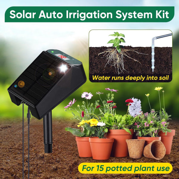 REMAKE Solardriven Automatiskt Bevattningssystem, Solar Vattningskit med Batteri och Timer, Automatiskt Självbevattningssystem för Inom- och Utomhusbruk...