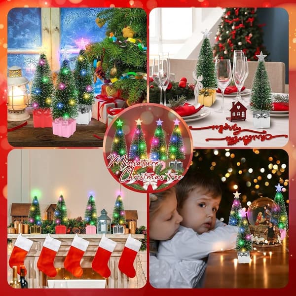 Mini-julgranar med LED, set om 4, 16,5 cm bordsdekoration för hem, kök, fest och julklappar