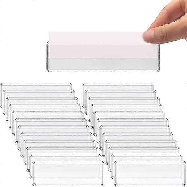Label Holders Self-Adhesive Shelf Label Clear Shelf Label Index Card Pockets Drawers File Storage Boxes Label Holder 100 Pack Transparent  White