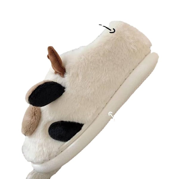 Fuzzy Cow Slippers Cute Warm Cozy Cotton Shoes Animal Shape Slip-on Slippers For Women Girl Winter(M)