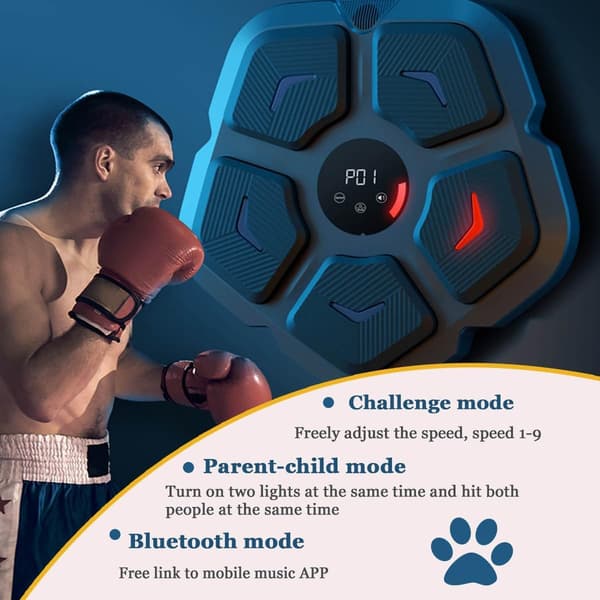 Smart Boksepude med Musik og Bluetooth Vægmontering 3 Modes 9 Hastigheder Tælling til Voksne og Børn Sort