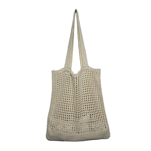 Virkat bohemisk axelväska tote handväska shoppingväska reseväska för dam, 1 st - beige