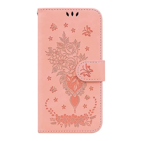 Etui til Samsung Galaxy A41 med sommerfugl- og rosetrykt lær Pink