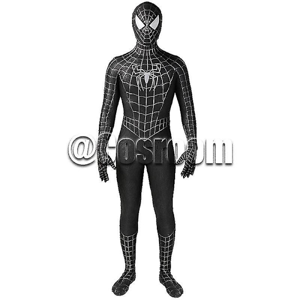 Sort/Rød Tobey Maguire Spiderman Kostume - Perfekt til Cosplay & Halloween (Voksne/Børn) sort 110 rød ed 150