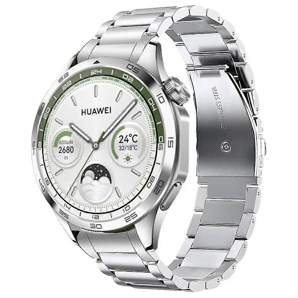 För Huawei Watch GT 5 46mm Klockarmband Tre Pärlor Rostfritt Stål Ersättningsarmband Silver
