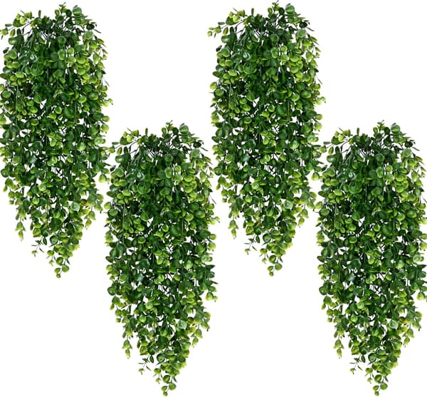 4-Pack Artificial Hanging Plants 75 cm – UV-Resistant Plastic Eucalyptus Vines, Decorative Plants for Indoor and Outdoor Use