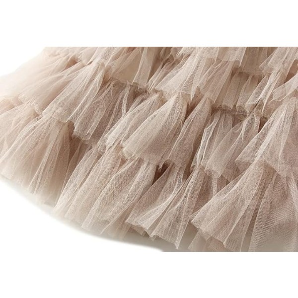 Lang Maxi Tulle-Skjørt for Kvinner A-Linje Ruffler Mesh Høytaljet Skjørt Petticoat Khaki Khaki S