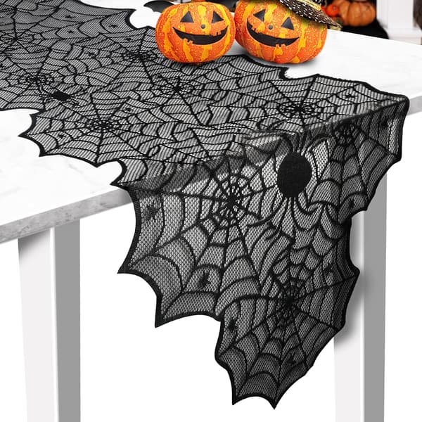 Halloween Dug Sort Blonde Edderkoppespind Design Til Fest Spisebordsdekorationer 33x183cm