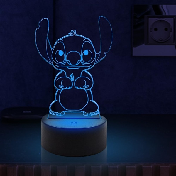 3D Illusionsøm nattlys, Stitch gaver 3D Led 7 farger smart berøringsbordlampe for jul Stitch gaver barnerom dekorasjon feriegaver Stitch