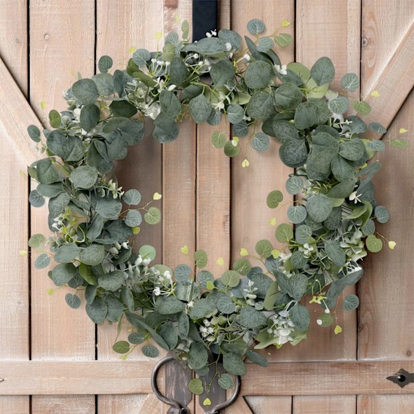 2-pack konstgjorda eukalyptusgirlanger med videblad, gröna blad, vita blommor, konstgjord växt, hängande växt för bakgrund, bröllop