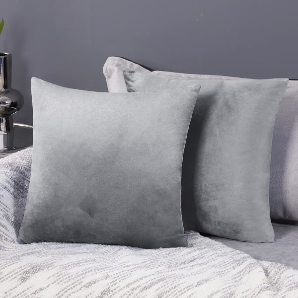 Pack of 2 Crushed Velvet Cushion Covers 40cm x 40cm 16 x 16in Cushion Covers Simple Chair Cushion Covers with Invisible Zipper Gray