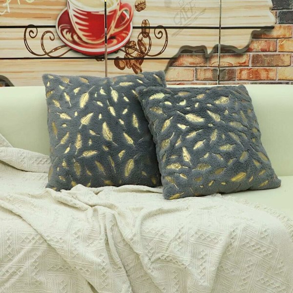 Mjukt örngott Fjäderdesign Supermjuk Sovrum Soffa Säng 43x43cm 2-pack (Grå)