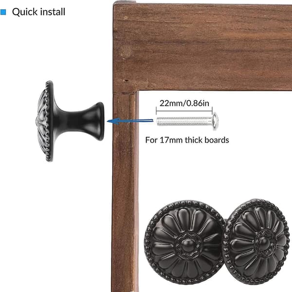 16 stk sorte skabsdørgreb, runde skuffeknapper, skabsgreb med et hul