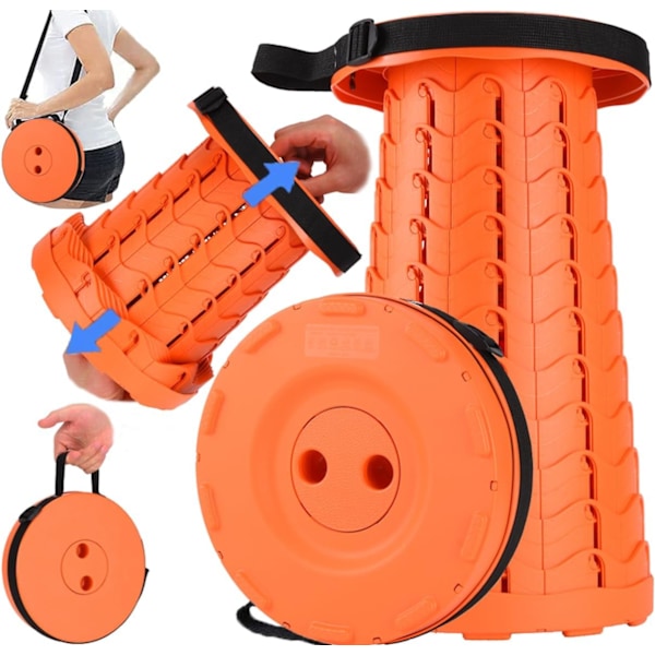 Kokoontaitettava teleskooppijakkara, max kuorma 400 kg, sopii aikuisille ulkokalastukseen, patikointiin, puutarhanhoitoon, matkustamiseen, grillaukseen{EE} Orange