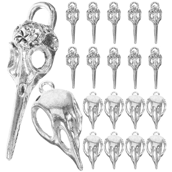40 st legering fågelskalle berlocker fågelhuvud skelett berlocker hänge för halsband armband örhänge smycken (4x1,2 cm, silver)