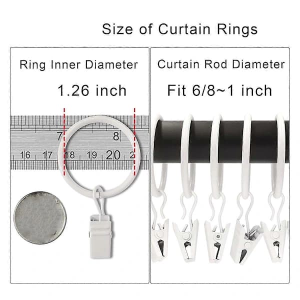 40 Pcs Curtain Rings with Clips, Drape Clips with Rings, Drape Rings 3.2 cm Inner Diameter