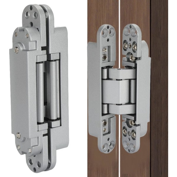 Dolda dörrgångjärn, dörrgångjärn justerbara 180 graders öppningsvinkel 3D vikdörrgångjärn med sexkantsskruvar för trädörr 40 kg (silver)