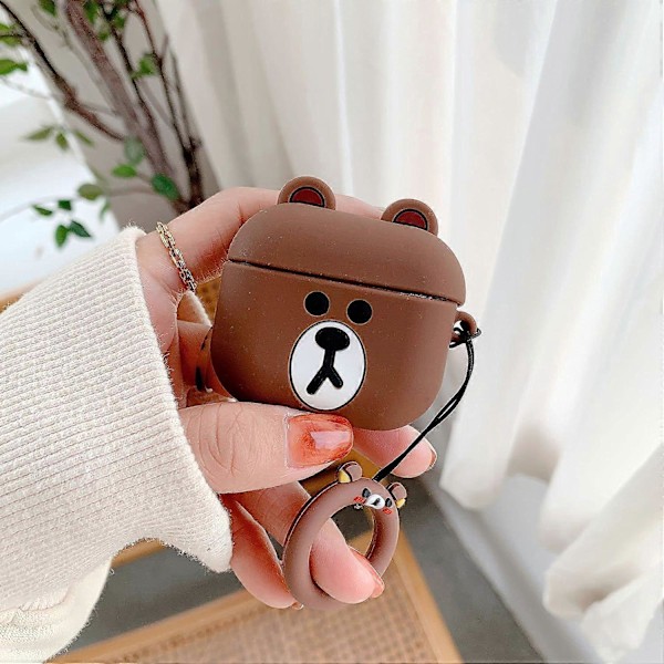 Passer til Airpods 3. generation 2021, Silikone Tegneserie Sød Etui Beskyttende Stødsikkert Cover til Airpods 3 BrownBear{hh] BrownBear standard
