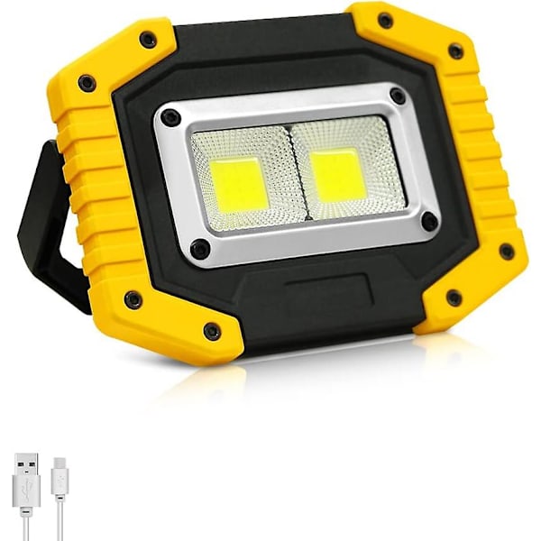 30W LED Arbeidslys 2 COB Oppladbare Spotlights 1500lm Bærbare Byggearbeidslys Vanntett 3 Lysmoduser for Utendørs Camping Fotturer Eme