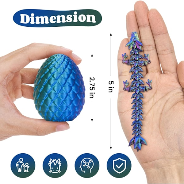 4 st 3D-printade påskdrakägg, liten ledad kristalldrake fidget-leksak, överraskning 3D-printade djurleksaker påskkorg (4-delars set-D)