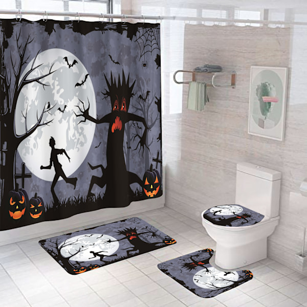 Dryad Halloween Bruseforhængssæt, Generisk 180 cm X 180 cm Halloween Badeværelsesdekorationssæt - Bruseforhæng med Tæpper, Toiletlåg, Bademåtte