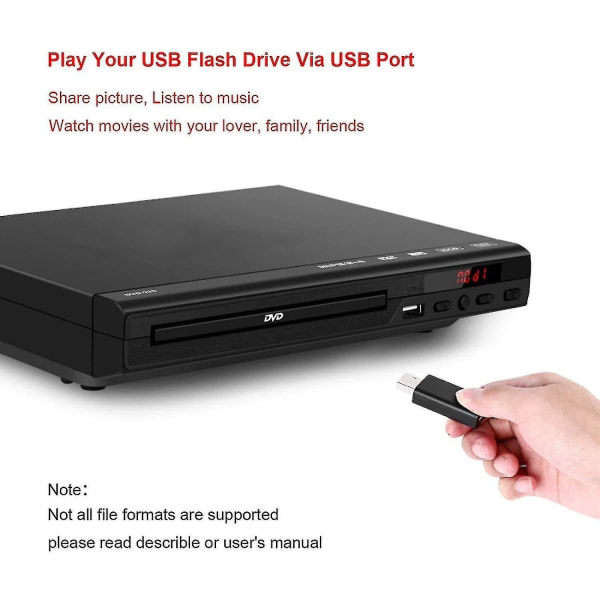 Dvd-spelare för tv, alla regioner gratis dvd-cd-skivor spelare Av-utgång inbyggd / Ntsc, USB ingång, fjärrkontroll