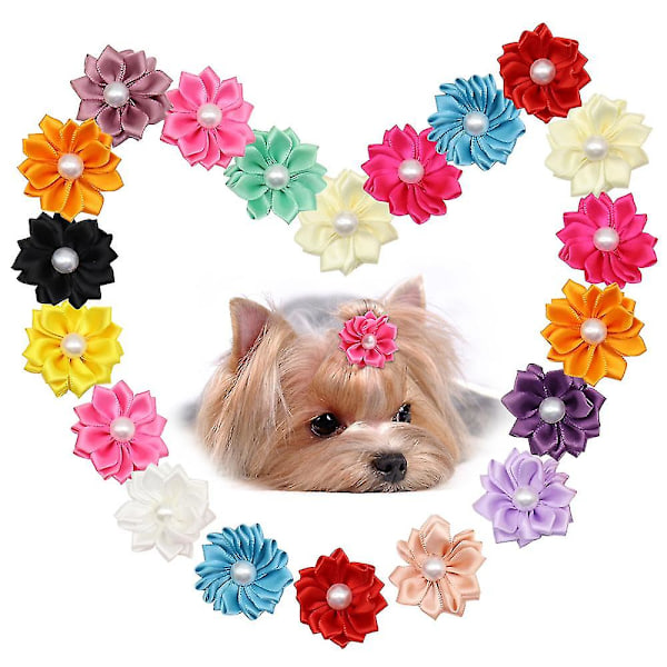 10 st Söta Hårband för Hundar med Gummiband Pärlblommor Knutna Hundrosetter Husdjursvårdsprodukter