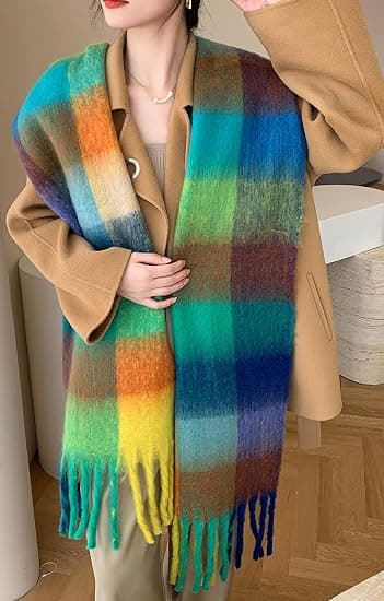 Regnbue Varmt Halstørklæde til Kvinder Vinter Sjal Wrap 100% Genanvendt Polyesterfiber 190x37cm